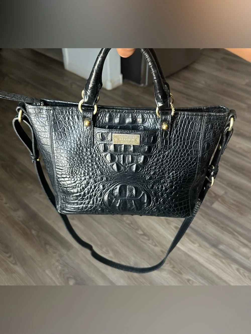 Brahmin Mini Arno Black Melbourne Croc-Embossed Leather Satchel - Picture 5 of 12